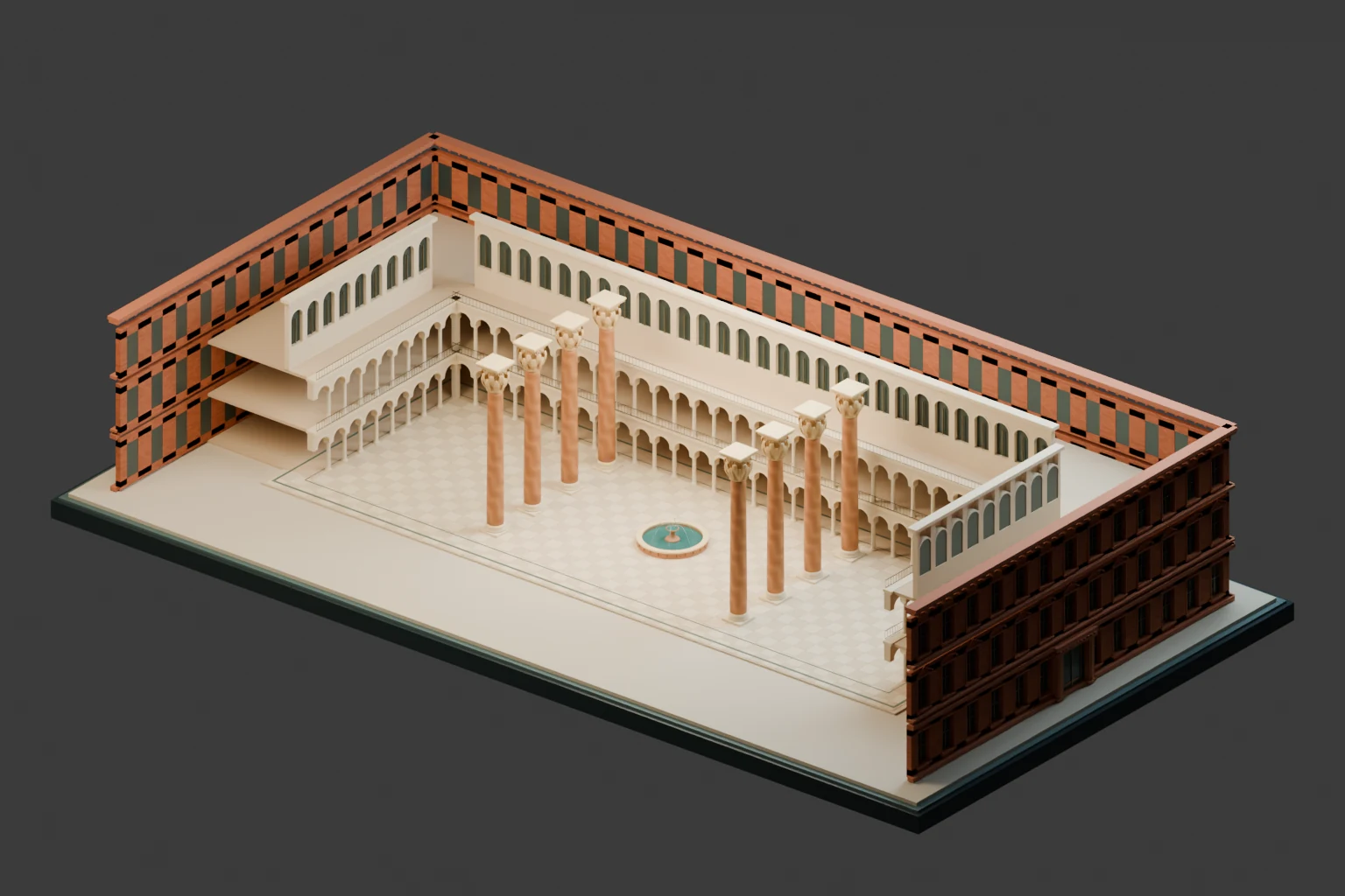 Cutaway of the Pension Building model revealing the Great Hall and surrounding galleries