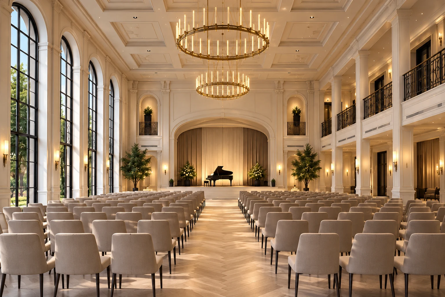 The same visual study arranged with theater-style seating